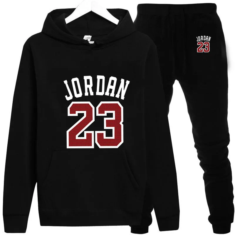 

New 2019 Brand Tracksuit Fashion JORDAN 23 Men Sportswear Two Piece Sets All Cotton Fleece Thick Hoodie+Pants Sporting Suit Male