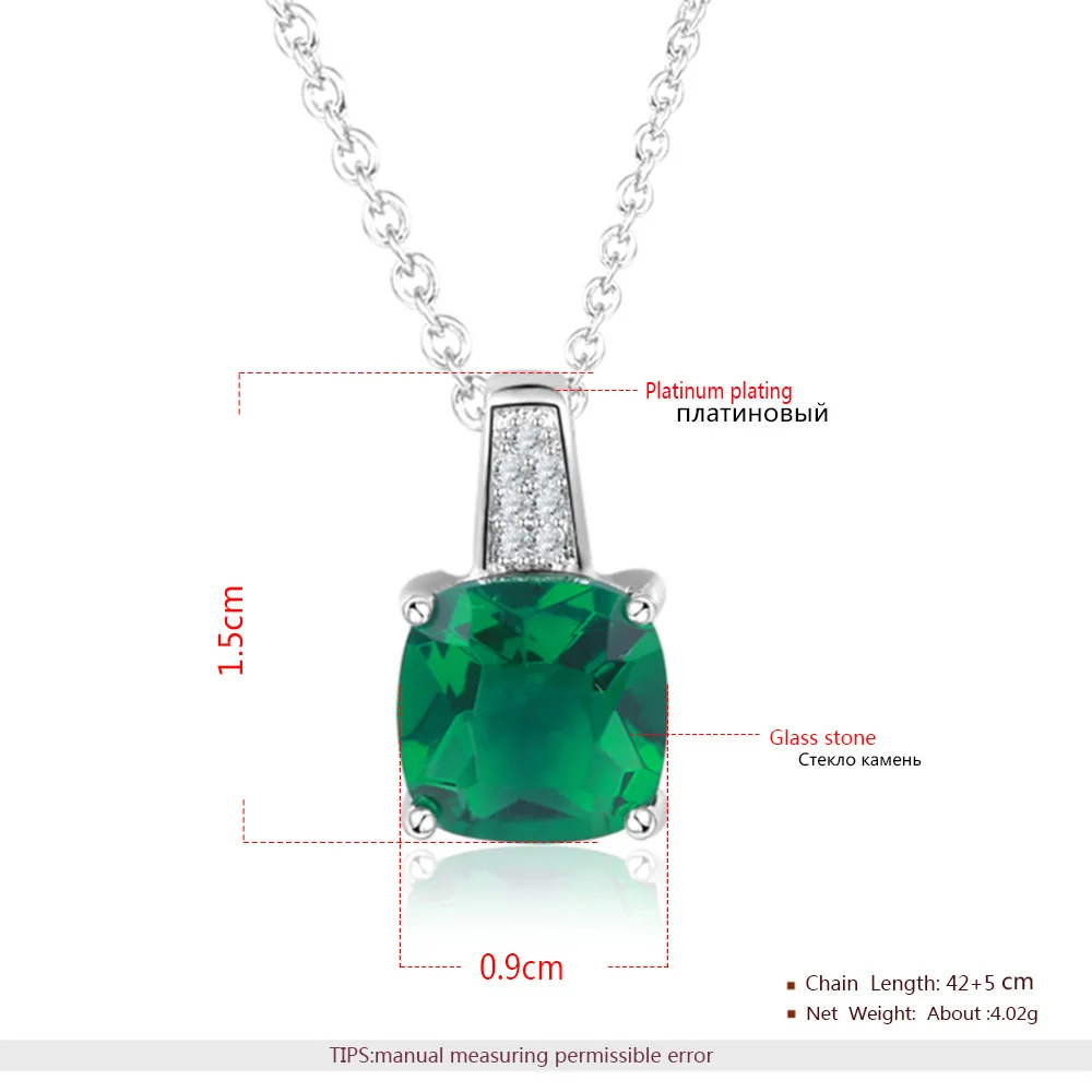 AMORUI Silver Exclamation Mark Pendant Necklace Big Green AAA Zircon Birthstone Pendants & Necklaces for Women Fashion Jewelry