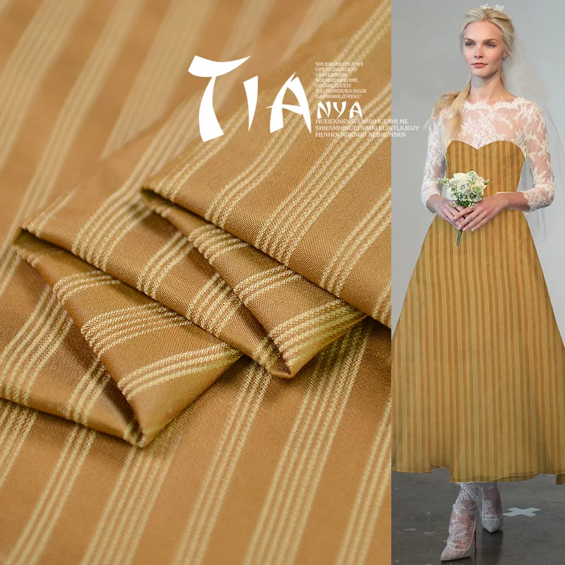 

Court stripe silk dupion fabric quality heavy evening gown material yarn dyed stripe