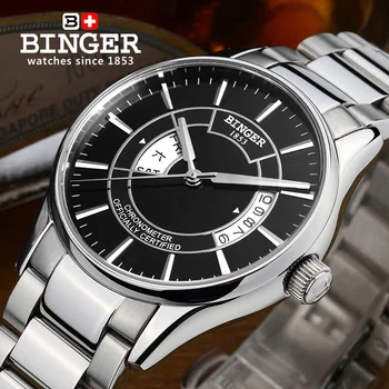 

Switzerland men's watch luxury brand clock BINGER luminous MIYOTA movement Automatic self-wind full stainless steel B5007-5