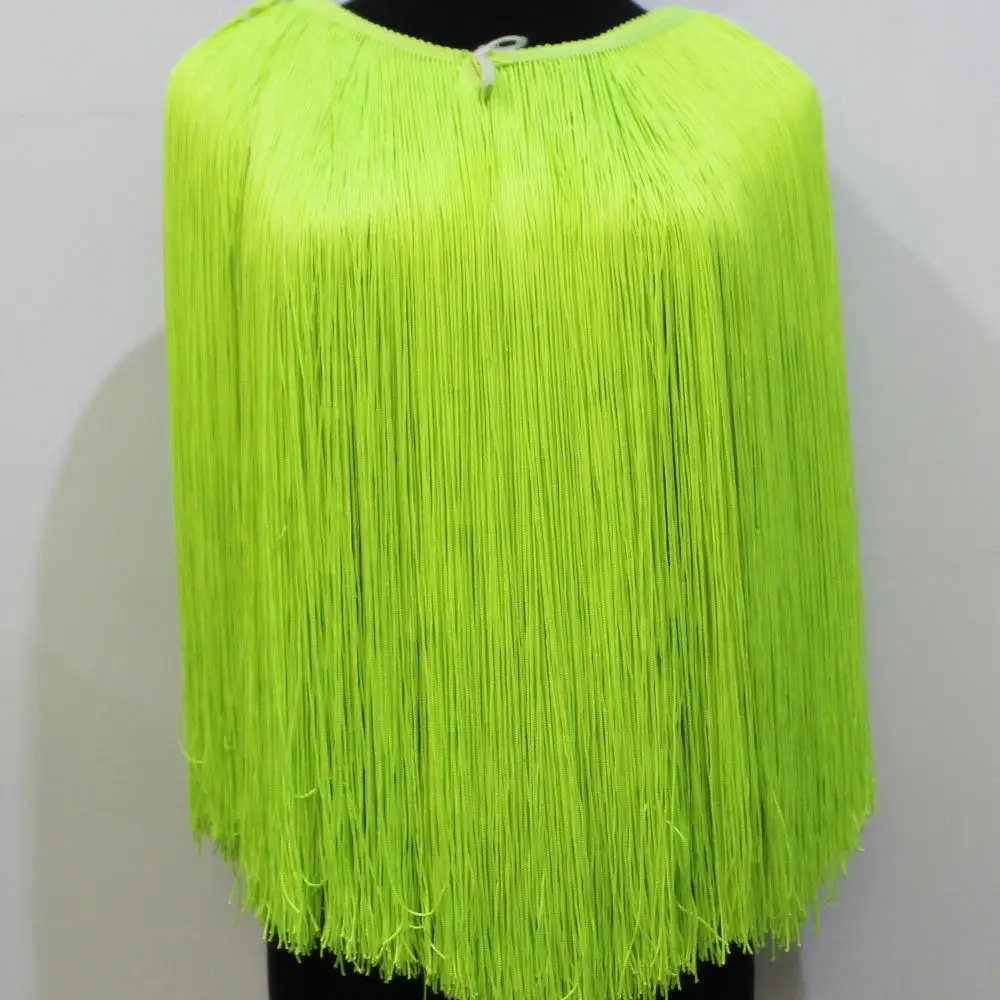 50-100 см длинное платье из полиэстера с бахромой и бахромой для латинских танцев, макраме, кружево, 3 года, Самба, Одежда для танцев, отделка - Цвет: Neon Yellow