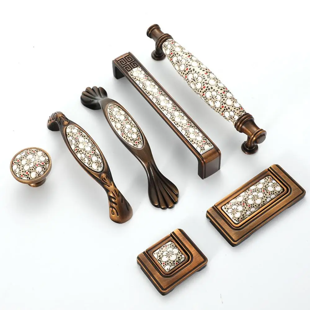 Антикварные Бронзовые керамические ручки для шкафов винтажные ручки для ...