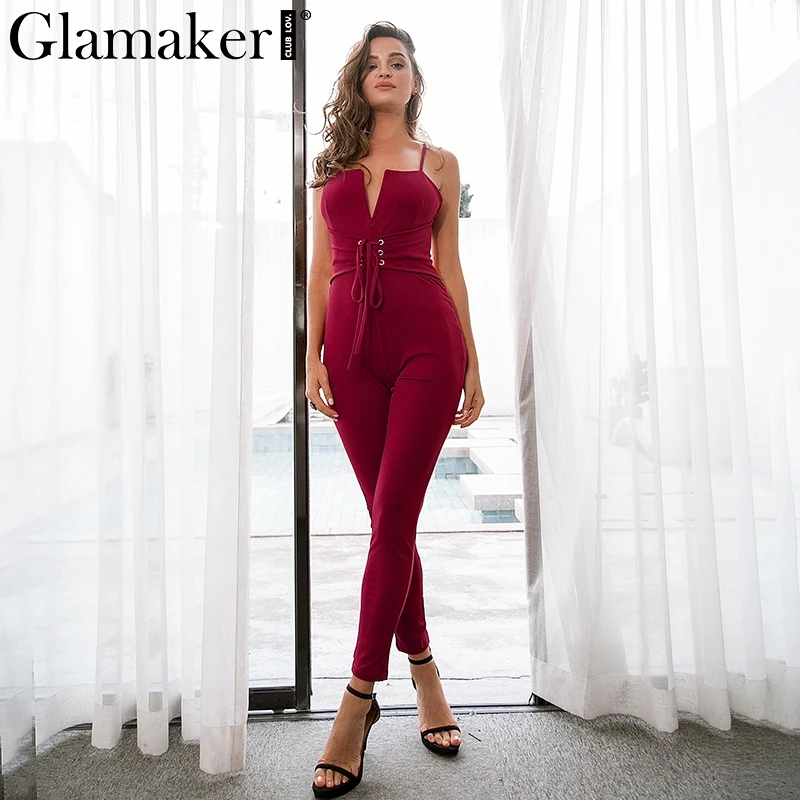Glamaker сексуальный комбинезон с глубоким v образным вырезом на шнуровке женский
