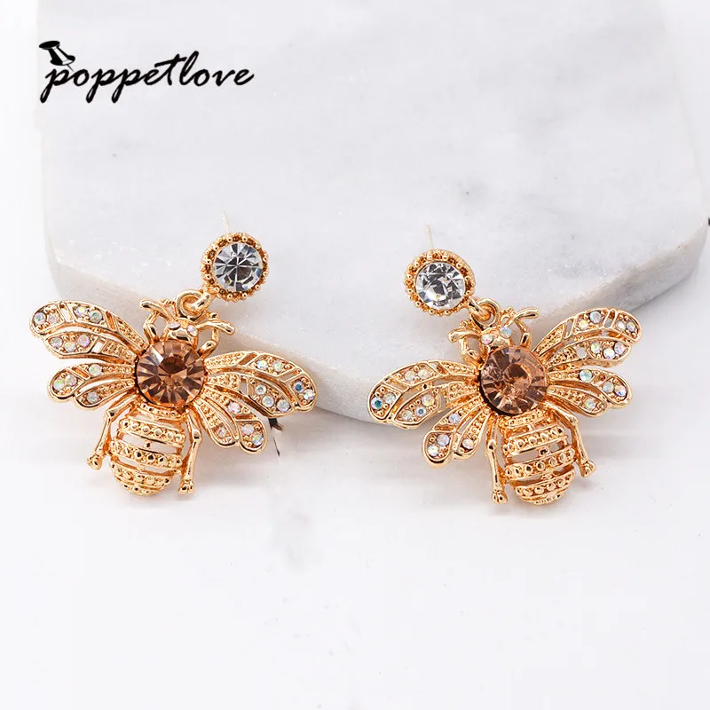 1 пара Симпатичные кристалл Rhineston Мёд пчелы Серьги Крошечный серьги насекомых fly