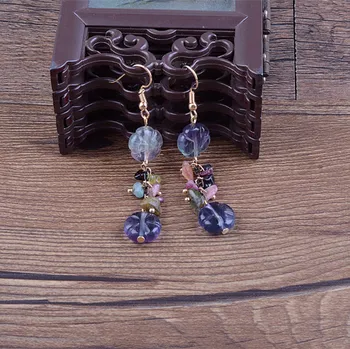 

classical temperament folk style long earrings female natural crystal earrings jewelry accessories fluorite tourmaline