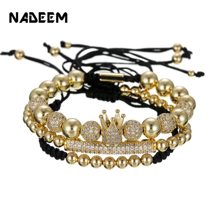 

Drop Shipping Hip Hop CZ Polygon Ball Tube Crown mm Copper Beads Macrame Bracelets & Bangles Set Luxury Brand Women Men Jewellry