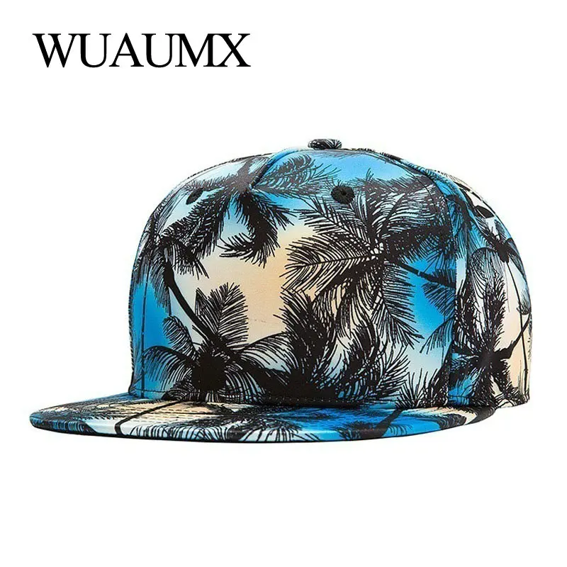 Wuaumx Высококачественная Кепка Snapback для мужчин и женщин с 3D принтом Кокосовая Пальмовая бейсбольная кепка плоская верхняя часть хип-хоп кепка с плоским козырьком gorras planas