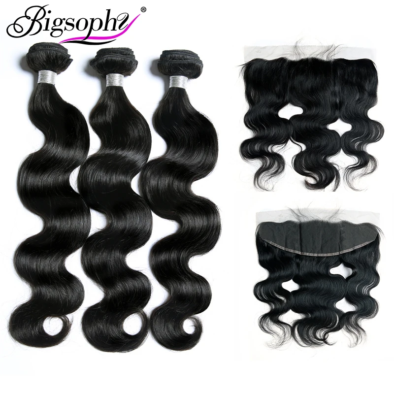 Bigsophy Body Wave Hair Mongolian Weave Hair Bundles 3Bundles Hair With 13*4 Lace Frontal Closure 100% Remy Human Hair Extension Bigsophy Body Wave Hair Mongolian Weave Hair Bundles 3Bundles Hair With 13*4 Lace Frontal Closure 100% Remy Human Hair Extension