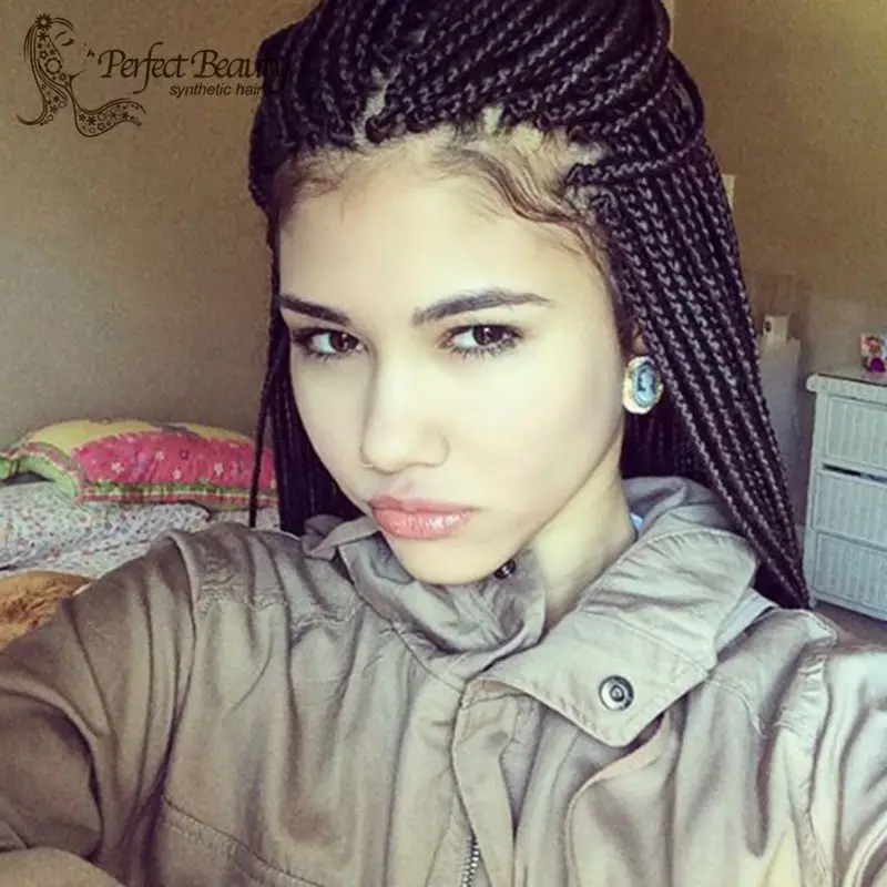 

Black Women Wig With Baby Hair Synthetic Box Braids Wig Heat Resistant Braided Lace Front Wigs 18