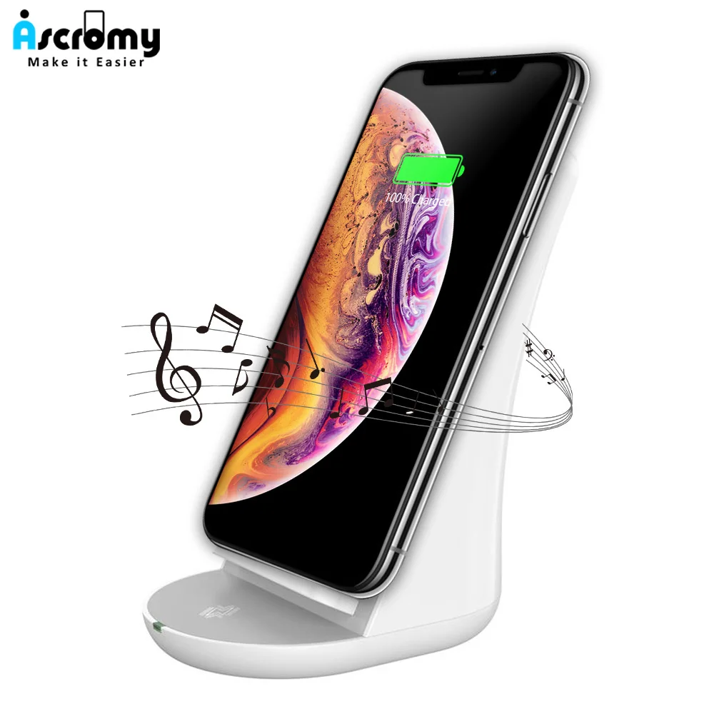 Беспроводное зарядное устройство Ascromy подставка Bluetooth динамик для iPhone xs max xr 8 Samsung