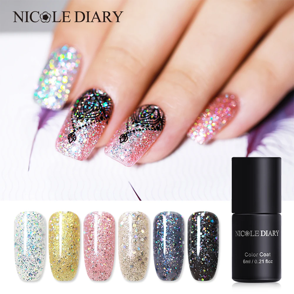 NICOLE DIARY 6 мл Гель-лак для ногтей Magic Starlight Красочные голографические блестки блеск замачиваемый УФ-Гель-лак 6 цветов маникюрный лак