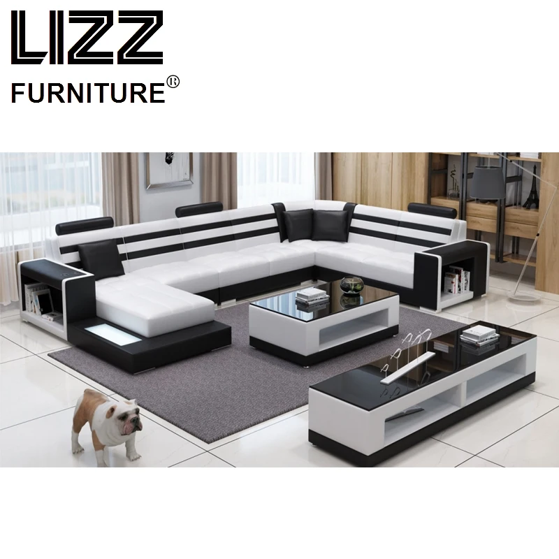 Sales Sofa Sets Luxury Furniture Set Genuine Leather Sofas For Living Room Modern Sofa Set With LED Light Divany Furniture 3316
