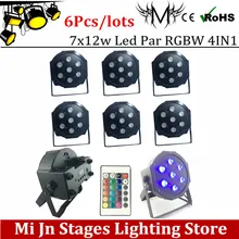 6pcs/lot Remote 7*12w lamp beads 7x12W led Par lights RGBW 4in1 flat par led dmx512 disco lights professional stage dj equipment