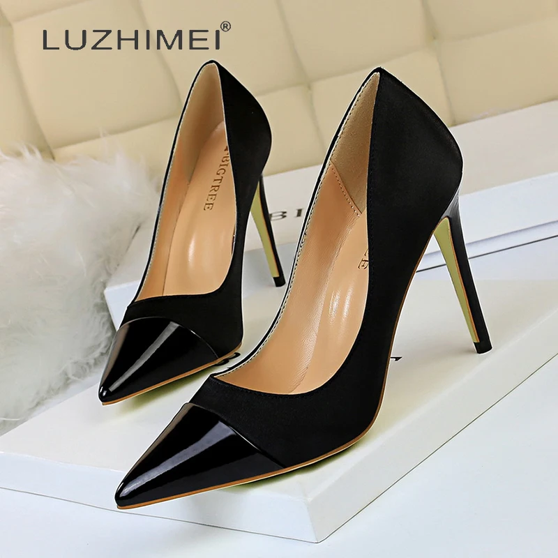 

2018 New Fashion Silk Super High Heel Pumps Patchwork Party Wedding Night Club Sexy Luxury Shoes Women Pointed Toe Sharp Head