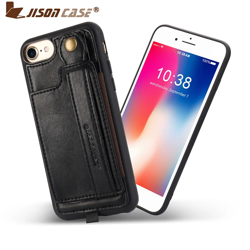 

Jisoncase Leather Case For iPhone 8 4.7" With Card Slot and Lanyard Design Vintage Luxurious Fashion Phone Cases Wallet Case