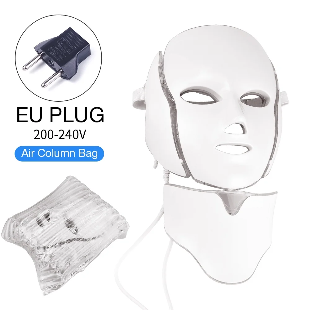 eu plug 7 цветов свет светодиодный маска для лица с шеи омоложение кожи лицо, забота, красота инструмент анти акне терапия отбеливающий светодиодный маска - Цвет: eu plug