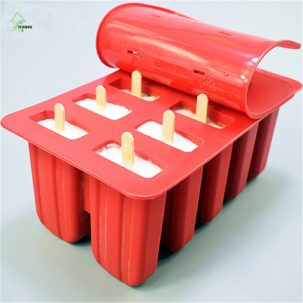 10 Cell Frozen Ice Cream Pop Mold Popsicle Maker Lolly Mould Tray Pan Kitchen Tools DIY With 12 Sticks Red Pink White MAYITR