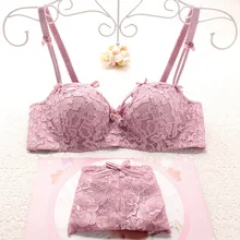 Полный кружева тонкая чашка с мягкой дамы бюстгальтер и трусики набор сладкий молодой девушки вышивка цветочные женщины пуш ап нижнее белье наборы