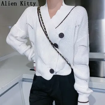 

Alien Kitty 2019 Autumn White Cardigans Sweater Women All-Match Warm High Quality Stylish Fresh Casual Sweaters Slim Elegant