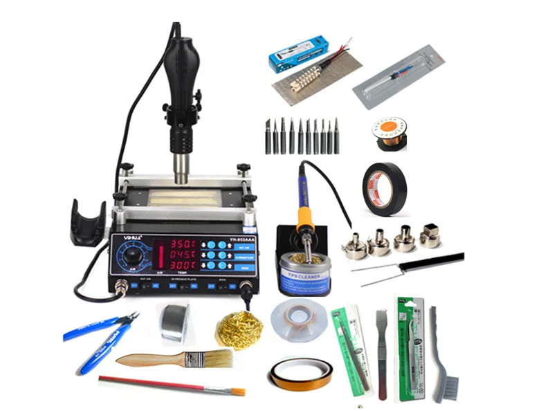 

3 Functions in 1 Bga Rework Station 853AAA 650W SMD Hot Air Gun+ 60W Soldering Irons +500W Preheating Station 110V/220V EU/US