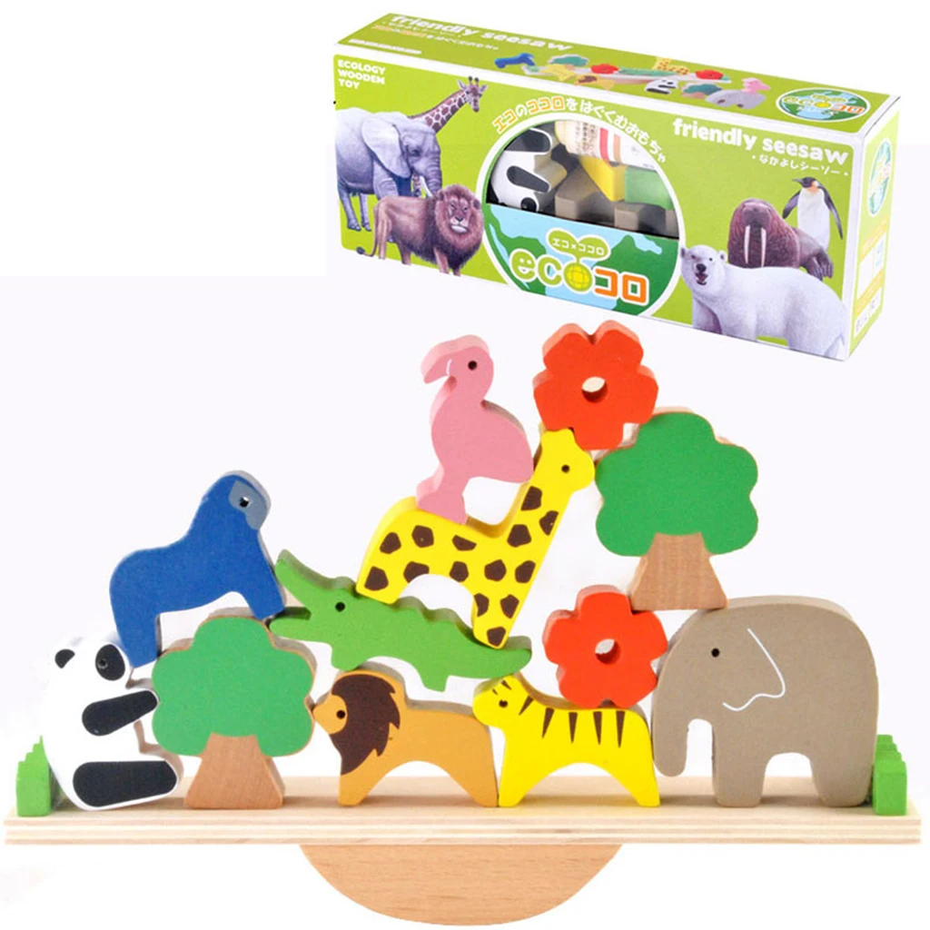 Wooden Animals Balancing Balance Blocks Stacking Building Game Education Toys for Kids Adults Children Baby