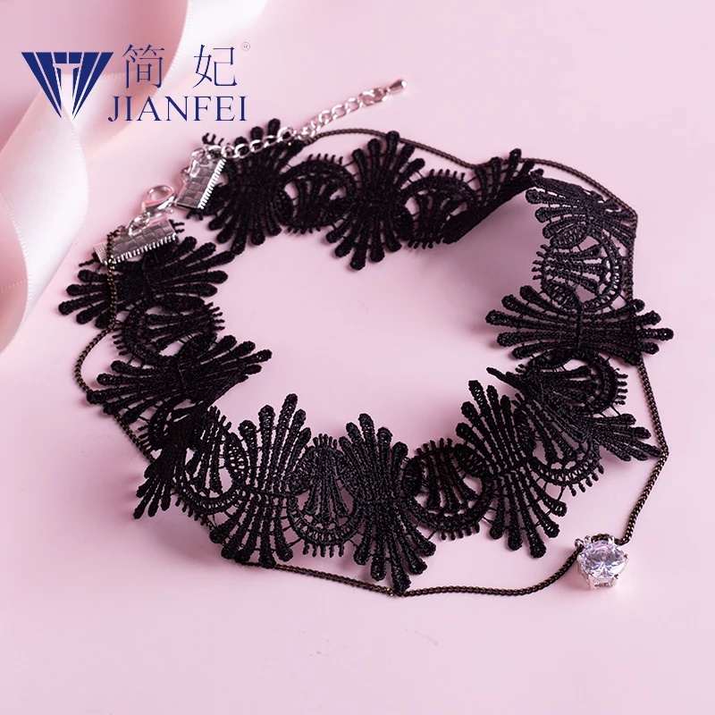 

Lace gemstone Hollow Designs Velvet Chokers Necklace Black Leather Rope Chain layer Chocker Vintage Jewelry for women 6