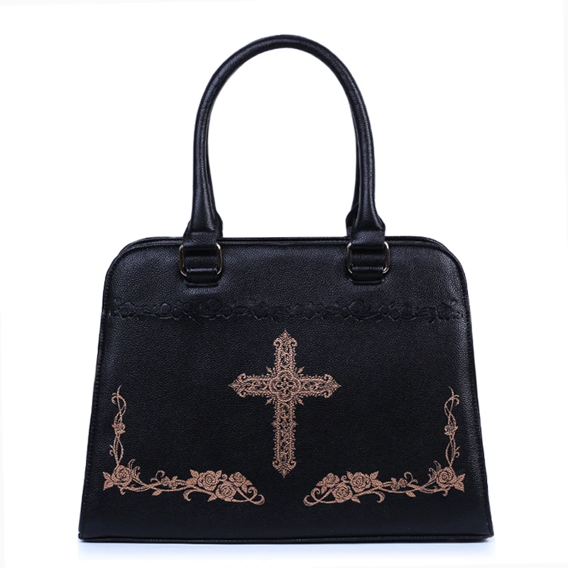 

Gothic Lolita Tote Bag Cross & Rose Shoulder Bag by Lovely Lota