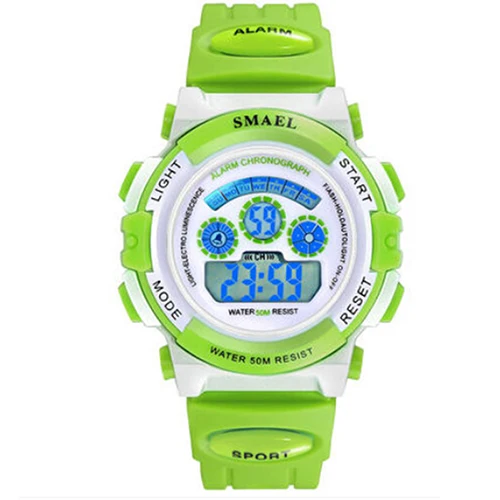Детские часы для девочек цифровой SMAEL цифровые часы lcd детей 50 м Водонепроницаемый Наручные часы 0704 светодиодный студенческие часы для девочек - Цвет: Green Digital