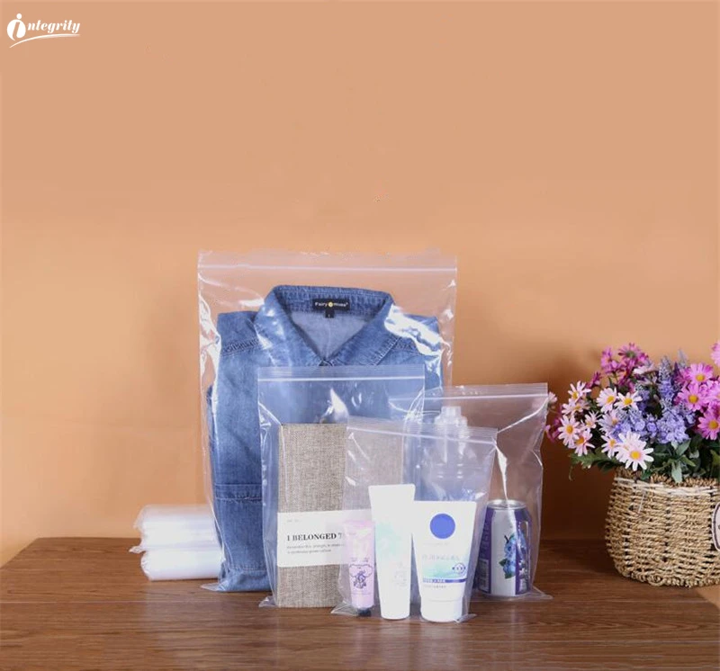 

INTEGRITY 500pcs Large size resealable zip lock transparent Poly Waterproof plastic packaging bag clear Self Sealing storage bag