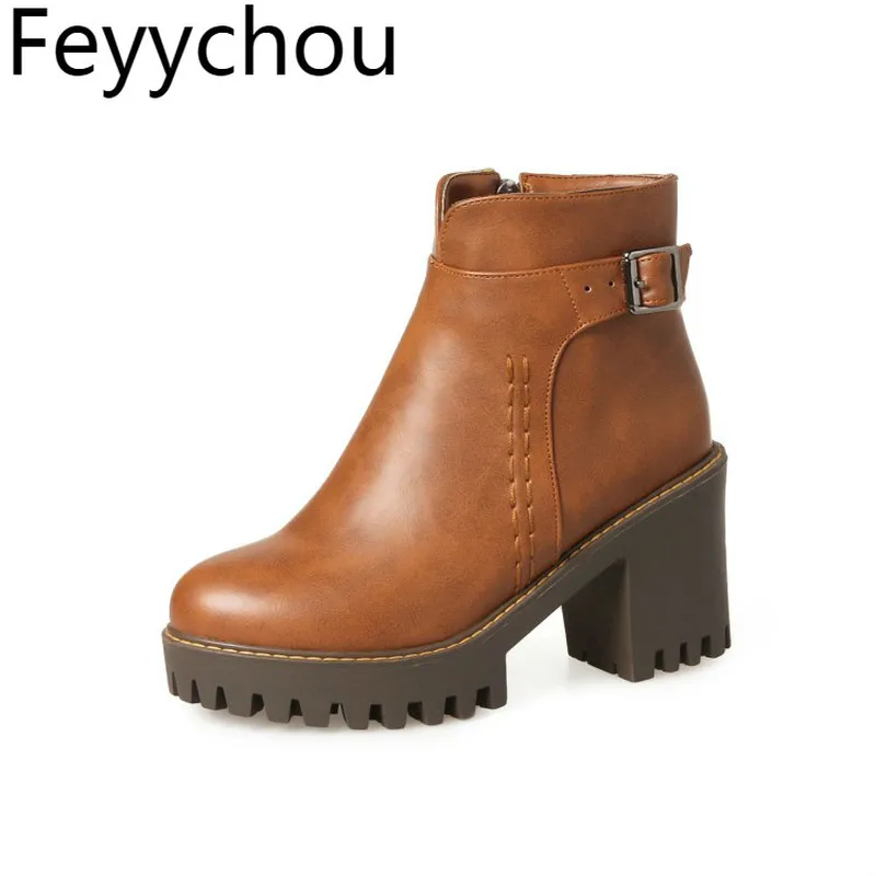 

Women Boots Super High Heel Round Toe Spring Autumn Shoes Hot Sale Martin Boots Ankle 2018 Fashion Female Pu Black Yellow Brown
