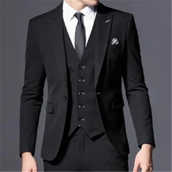 

2018 Latest Design Custom Made Black Men Suits 3 Piece (Jacket+Pants+Vest+Tie) Fashion Classic Men Wedding Tuxedos Prom Blazer