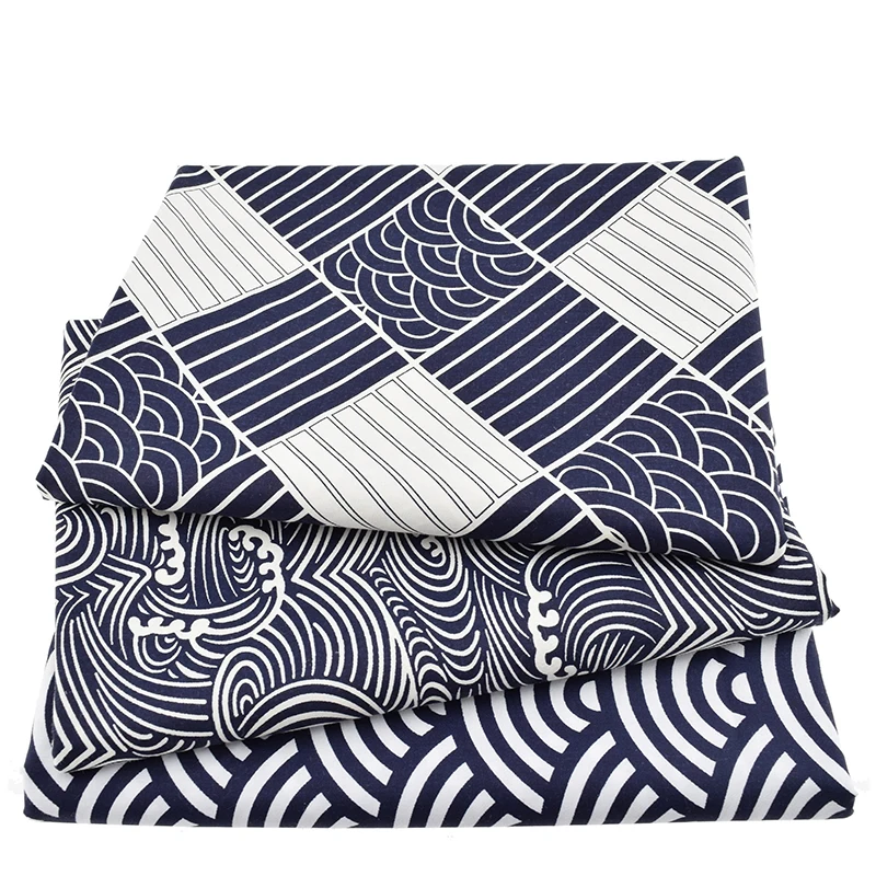 50*160cm/piece Japanese Waves Style 100 Cotton Fabric For Sewing