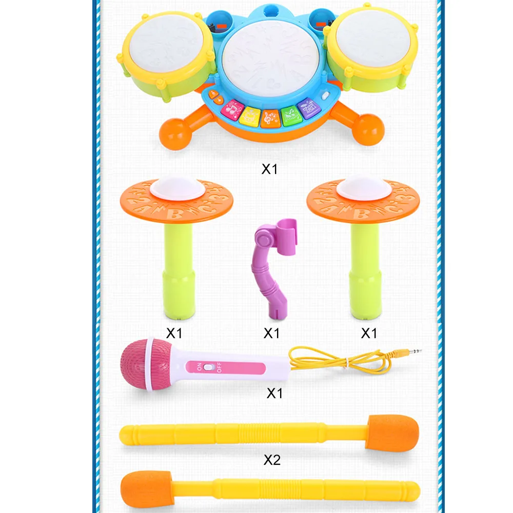 Новая детская динамическая вспышка света игрушка барабан набор с регулируемым микрофоном развивающая игрушка для мальчиков и девочек