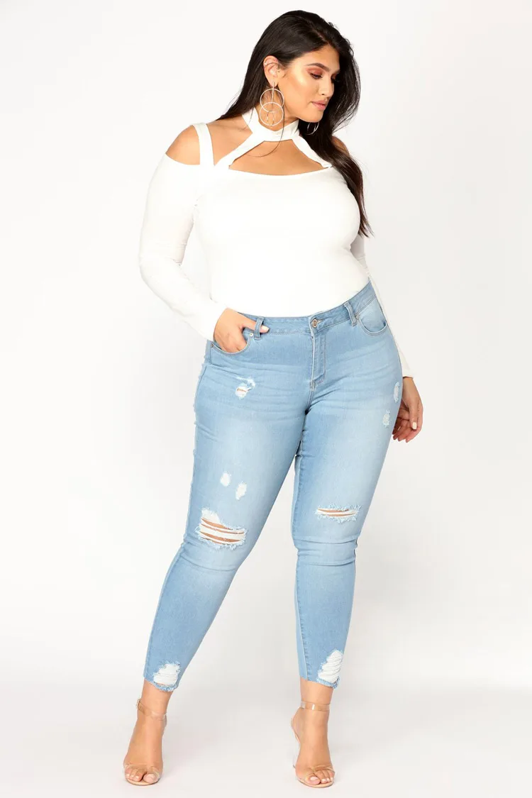 YOFEAI новые джинсы больших размеров 2XL-7XL женские модные рваные джинсы для женщин эротичное, изящное, сильно облегающее женское узкие брюки маленькие и большие размеры