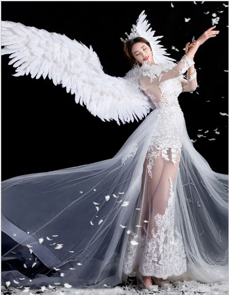 Белые перья крыло Дьявол Ангел Хэллоуин крылья подиум модель Большой Косплей праздничные вечерние мужские Крылья вечерние реквизит