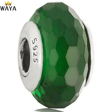 Waya 925 sterling silver verde facetado cristal murano beads fit cadena de la serpiente brazalete de la pulsera collar diy joyería original