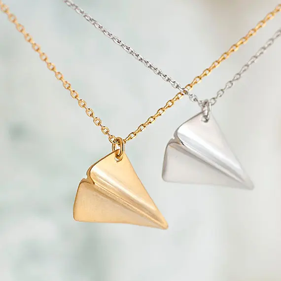 

Airplane Pendant Necklace Origami Airplane Jewelry Choker Necklace Women Gold Silver