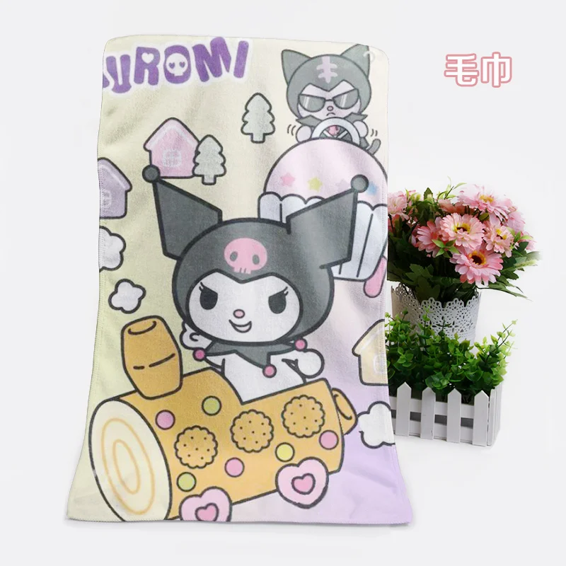 IVYYE 1PCS Black Kuromi Fashion Customized Anime Bath Towels Handkerchief Soft Face Towel Cartoon Washcloth Unisex NEW