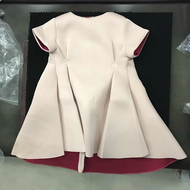 Girls Pink&Red Solid Dress For Girls With Brown Bowknot Formal Dresses Party Princess Dress Costume for Children Girls Clothing