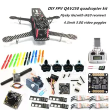 DIY FPV mini drone QAV250 quadcopter kit D2204 + Red Hawk BL12A ESC OPTO + NAZE32 10DOF + 700TVL camera + Video goggles + FS-I6S