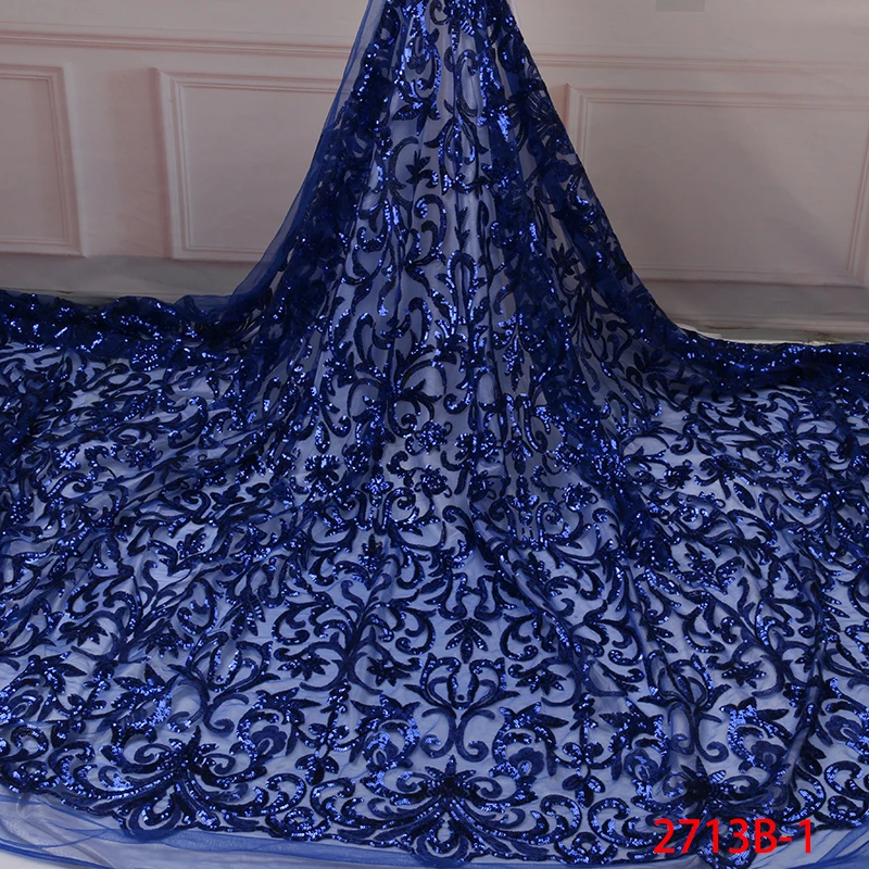

Royal Blue Sequins Lace Fabric High Quality Nigerian African Lace Fabrics Latest French Tulle Lace Fabric for Wedding APW2713B