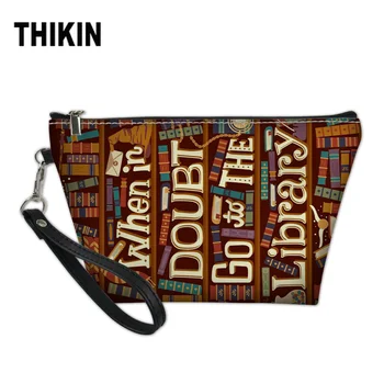 

THIKIN Fashion Go To The Library Print Women Make Up Bag Large Cosmetic Bag Ladies Professional Makeup Box Porta Trucchi Borsa