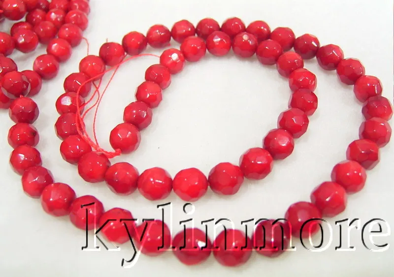 

6MM Red Coral Faceted Round Beads 15.5''