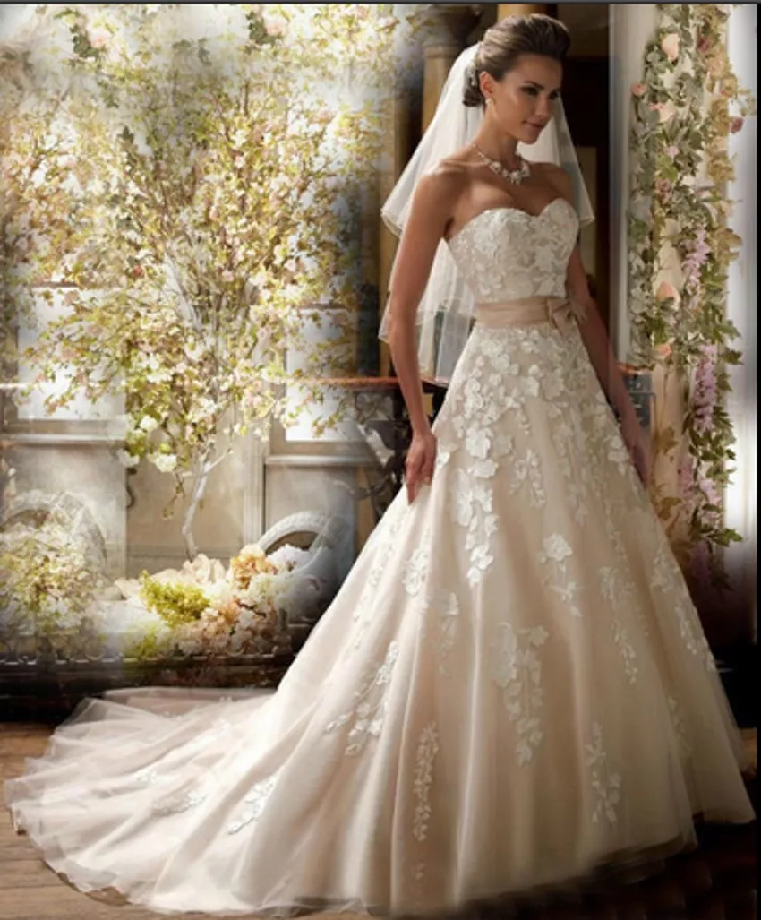 

Vestido De Noiva Elegant A-line Sweetheart Wedding Dresses Appliques Empire Champagne Bridal Dress 2019 Cheap Wedding Gowns