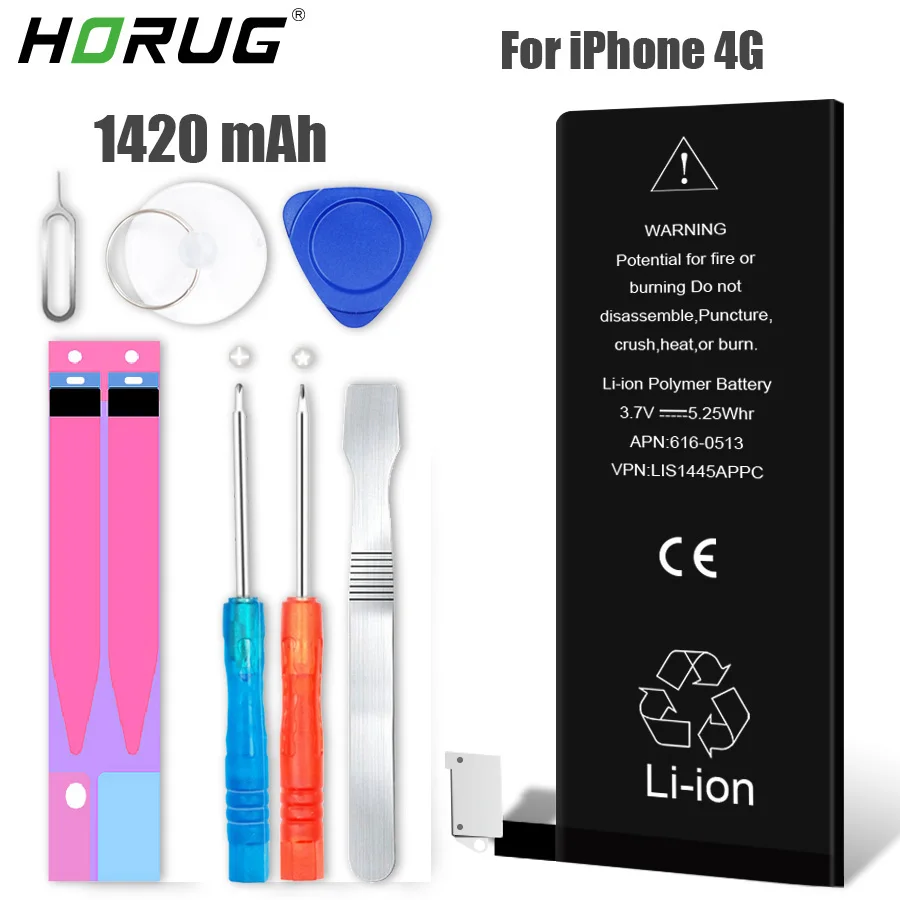 

2019 HORUG Original Mobile Phone Battery For iPhone 4 Battery Original Capacity Replacement Batteries With Repair Tools Kit