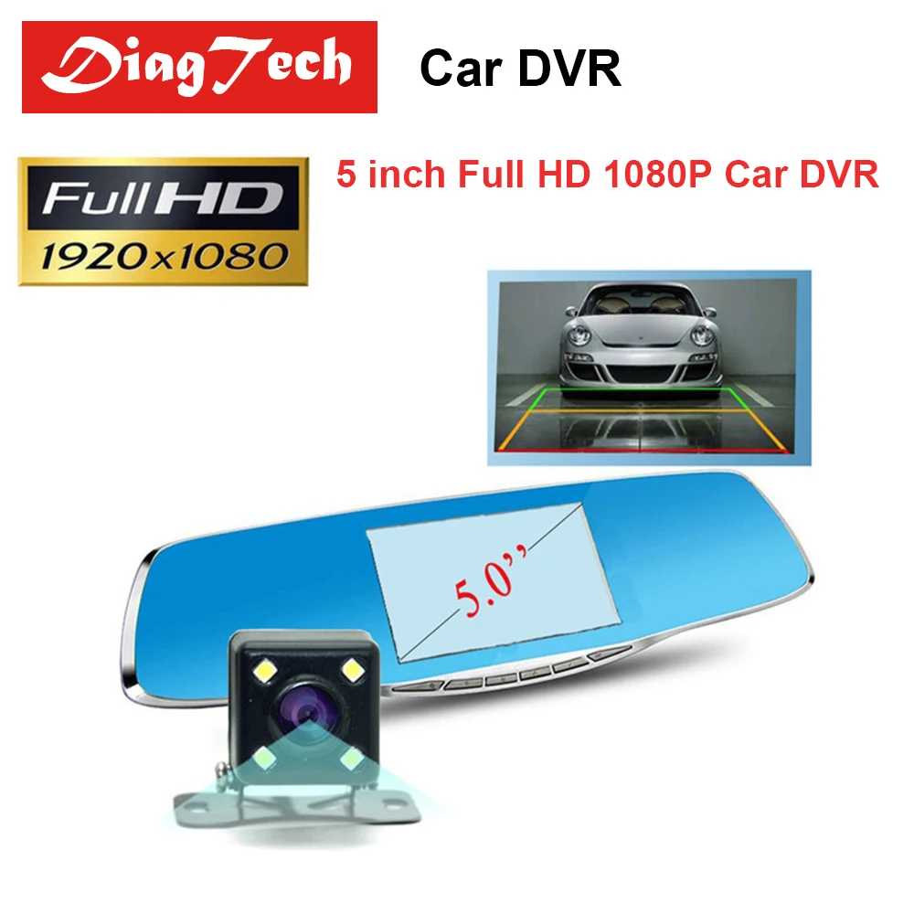 

Gryan 5 Inch Car Rearview Mirror Car Dvr HD 1080P IPS Screen Dash Cam Auto Dvr Dual Lens Automotive Video Recorder Night Version