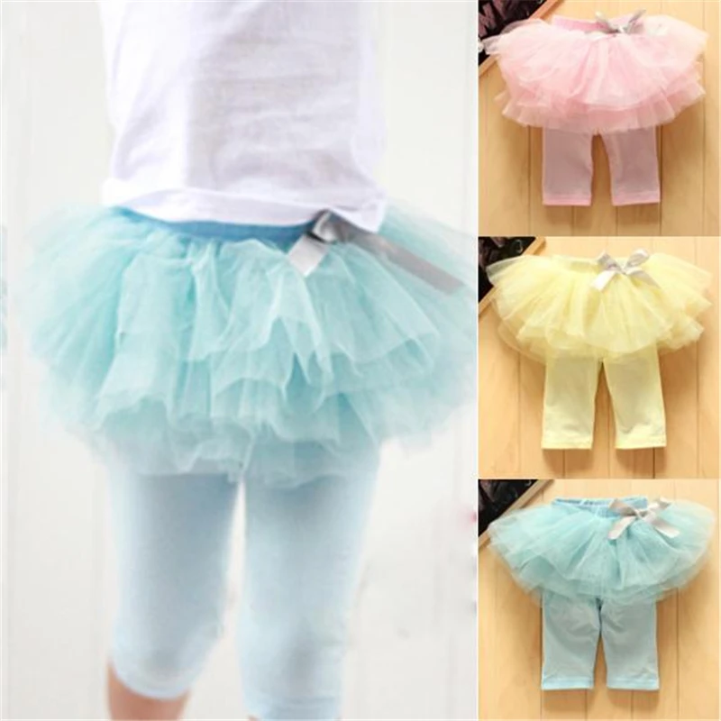 

0-3Y Baby Girl Kids Culottes Long Leggings Gauze Pants Party Skirts Bow Tutu Skirts