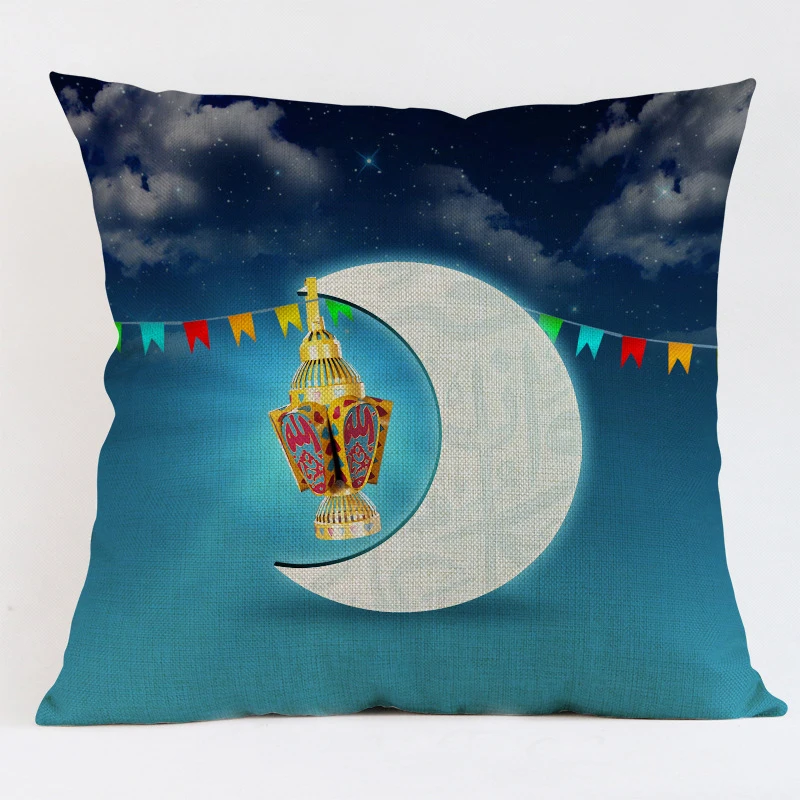 45x45cm Muslim Ramadan Decoration For Home Cotton Seat Sofa Cushion Cover Classic Lantern Throw Pillow Cover Eid Mubarak Decor