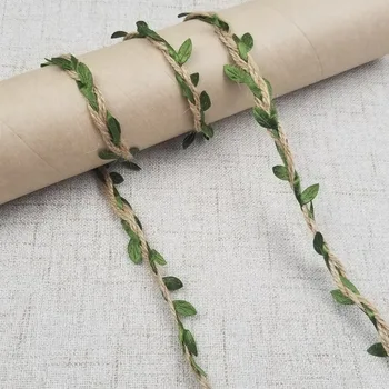

5M/lot Natural Hemp Ribbon Green Leaves Roll Vintage Rustic Wedding Decoration Box / Flowers Rope Mariage Wedding Party Supplies