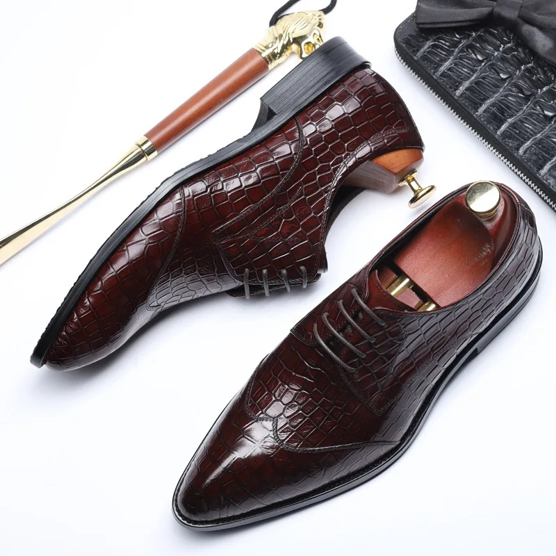 

Spring and summer new high-end quality wholesale 2019 crocodile pattern shoes men's business dress leather wedding shoes wild